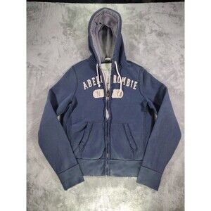 Abercrombie Fitch Muscle Jacket Sweater Mens Large Blue Thermal Hooded Full Zip